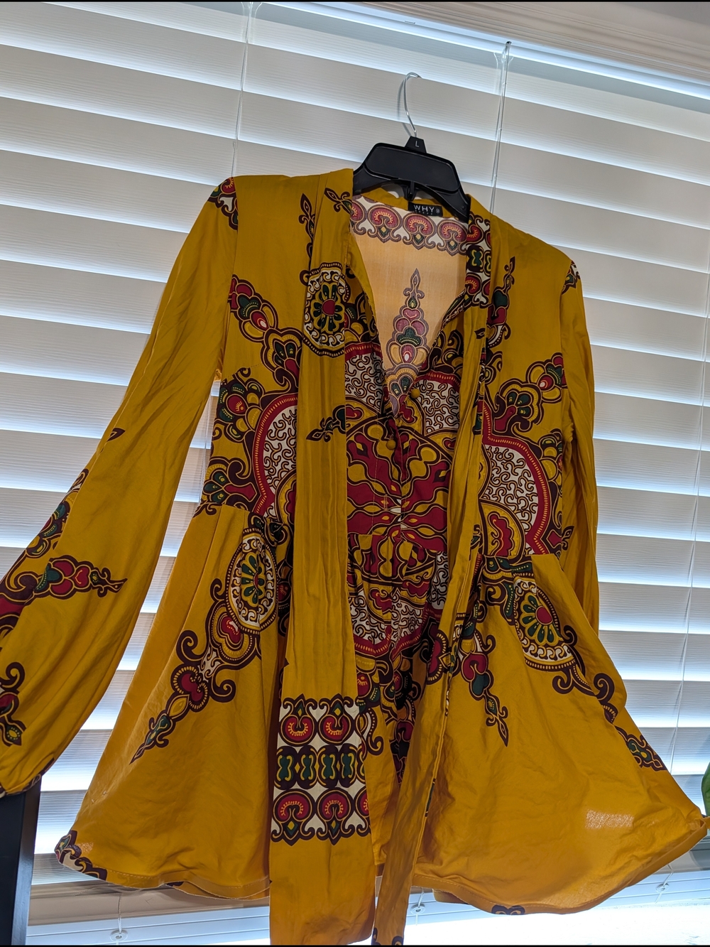Mustard Paisley Tie-Front Tunic Top